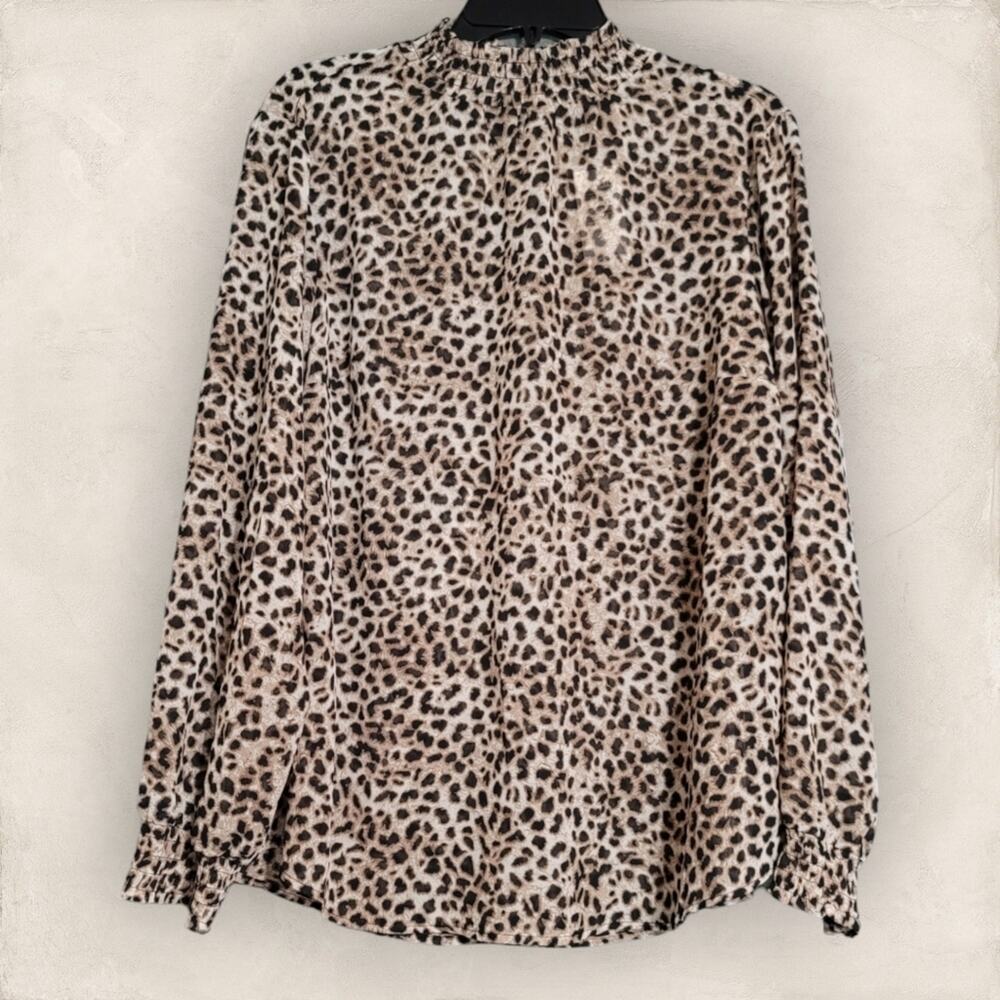 Torrid Animal Print Long Sleeve Sheer Chiffon Smocked Mock Neck Blouse 0X